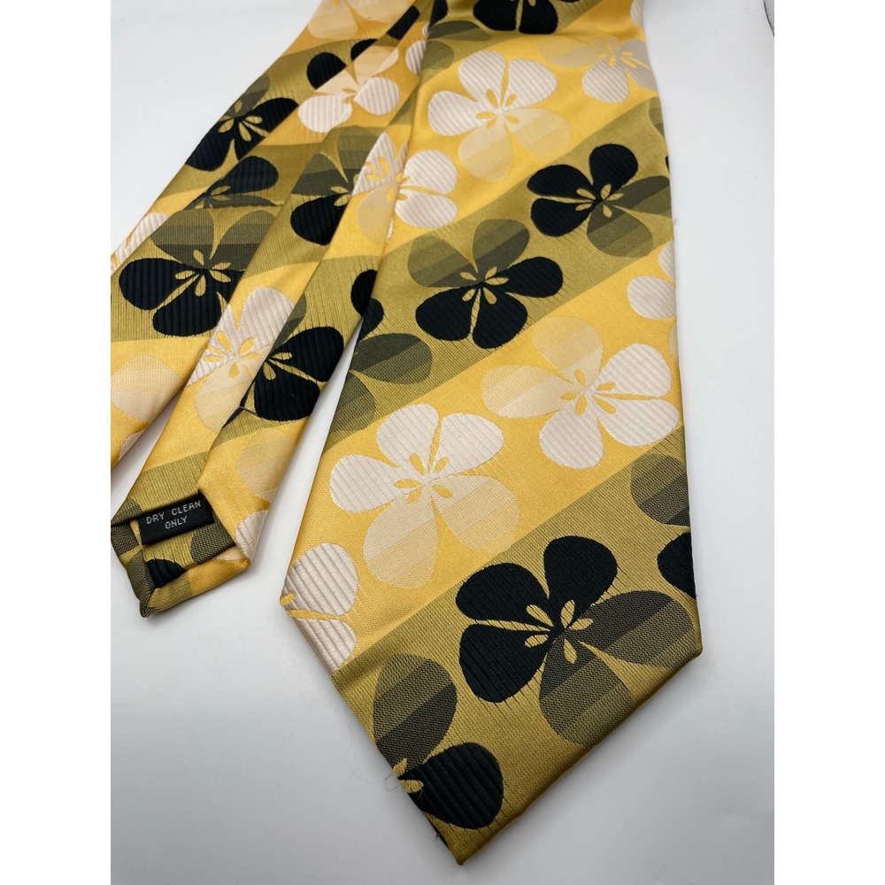 Verse 9 Silk Tie Maurizio Yellow Gold Black Floral Striped Haute Couture Mens